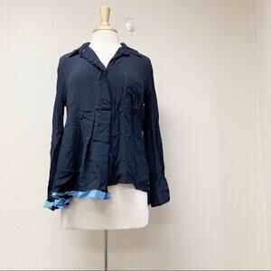 Marni Button Down Blouse Pleated Blue Hem Size 42